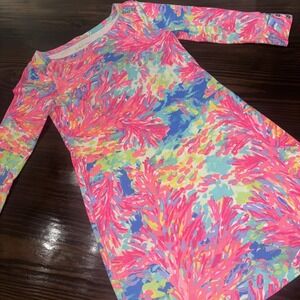 Lilly Pulitzer Dress Floral Print 3/4 Sleeve V Neck Casual Size medium